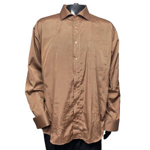 Karl Knox Men 18.5-36/37 Dress Shirt Brown Pin Stripe Btn Up Pastor Statement Pc